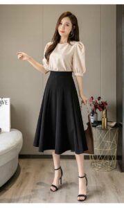 Chân váy vải qua gối